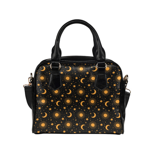 Moon Sun Stars Purse, Space Celestial Pattern Vegan Leather Cute Small Shoulder Zip Bag Women Ladies Designer Handbag Crossbody Starcove Fashion