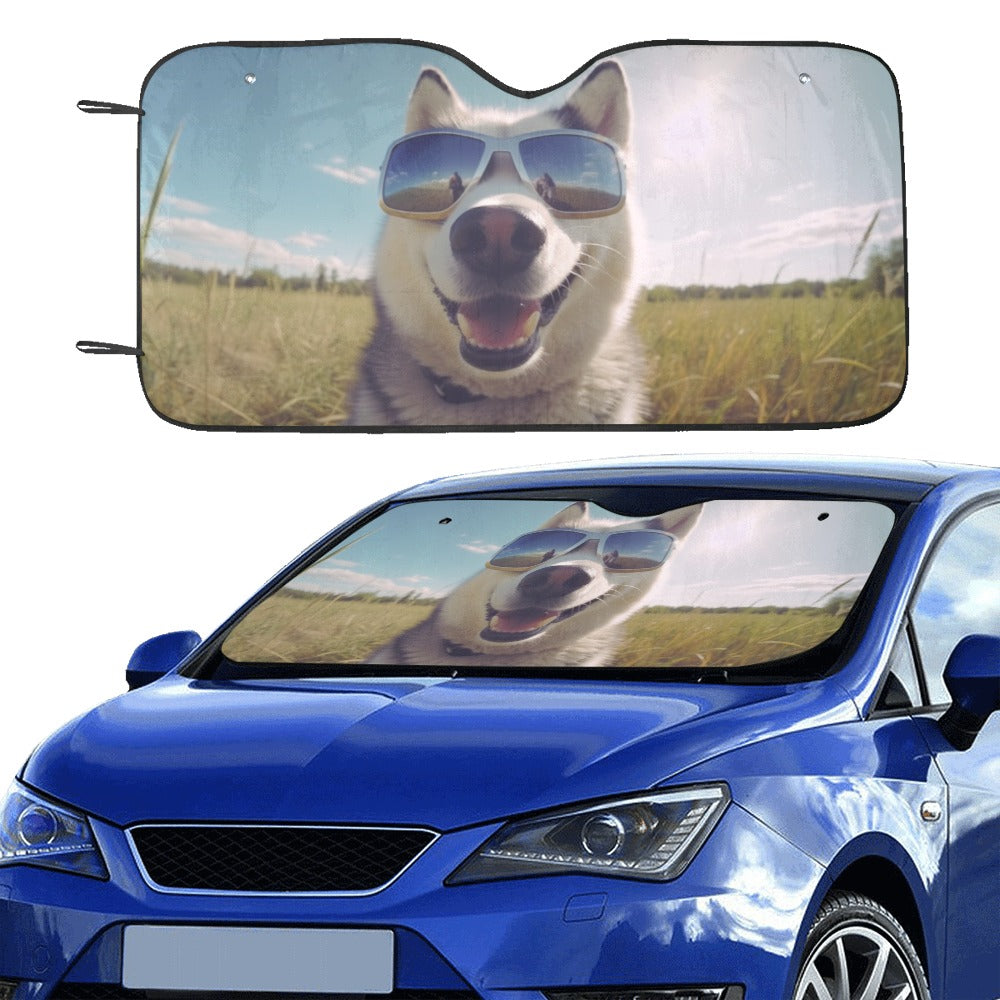 Husky Car Sun Shade, Dog Sunglasses Funny Siberian Windshield Accessories Auto Vehicle Truck Protector Window Visor Screen Blocker Sunshade