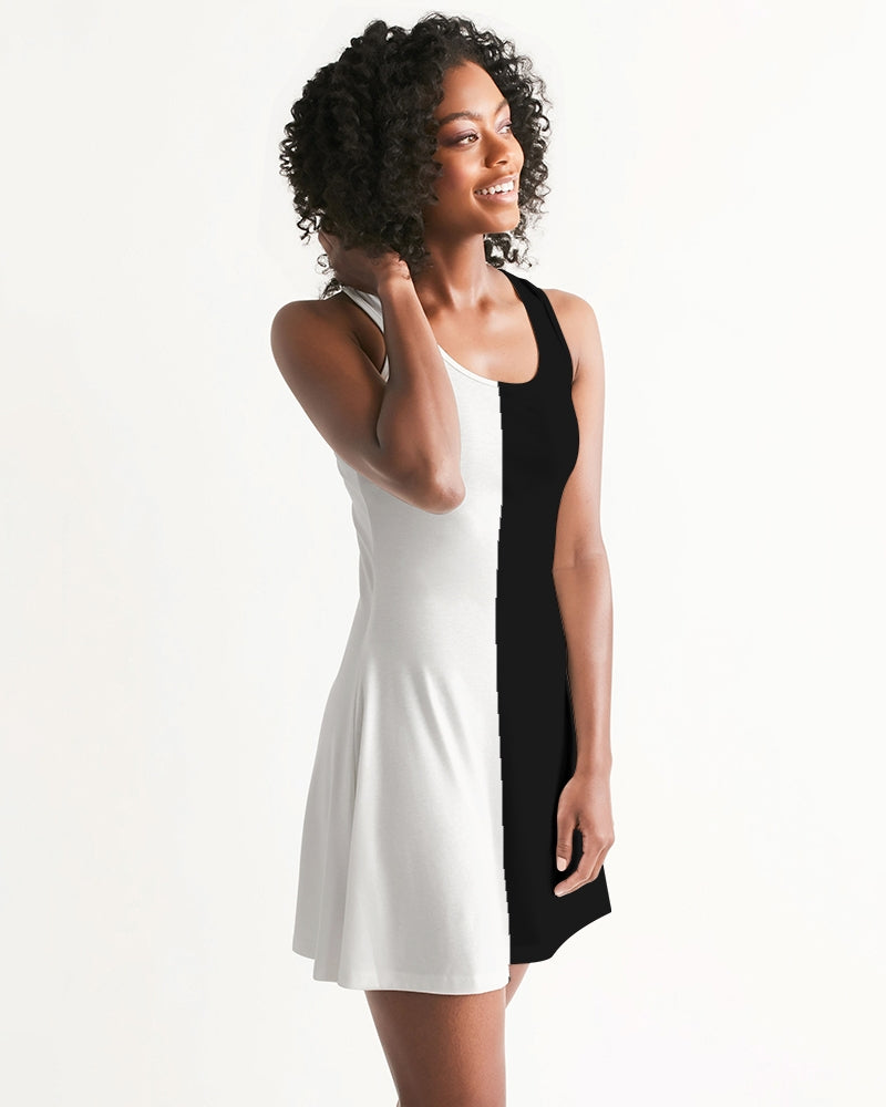 Half Black and White Women Halter Dress, Two Color Block Split 2 Tone –  Starcove Fashion