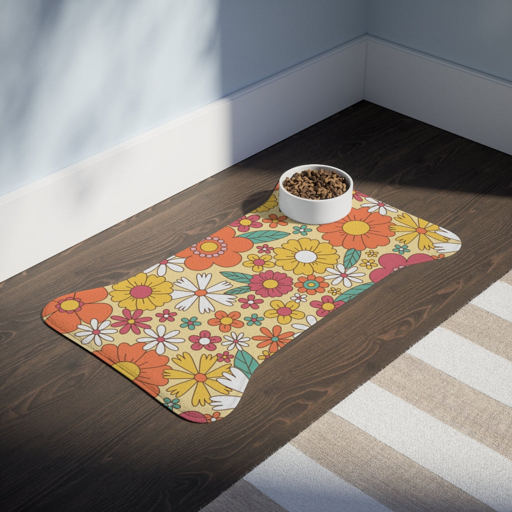 Groovy Flowers Pet Food Mat, Dog Cat 70s Floral Bowl Dish Small Large –  Starcove Fashion