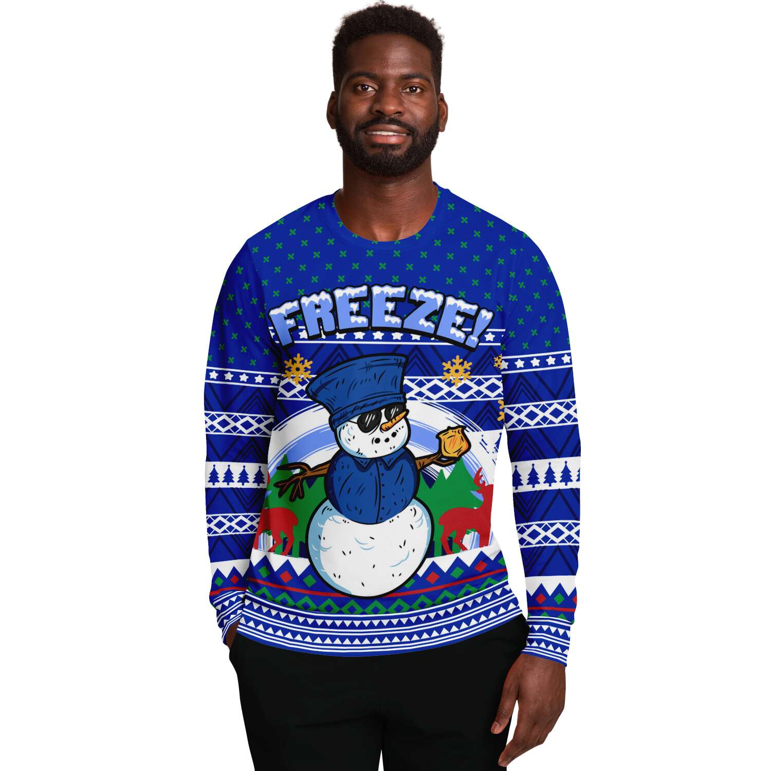 Snowman Ugly Christmas Sweater Blue Police Freeze Snow Funny Tacky Winter Print Party Sweatshirt Holiday Men Women Christmas Gift Plus Size