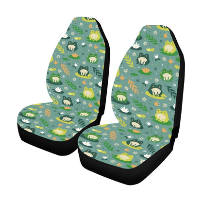 Frog Car Seat Covers for Vehicle 2 pc Set, Animal Print Kawaii Green Pattern Front Seat SUV Gift Women Protector Accessory Decoration