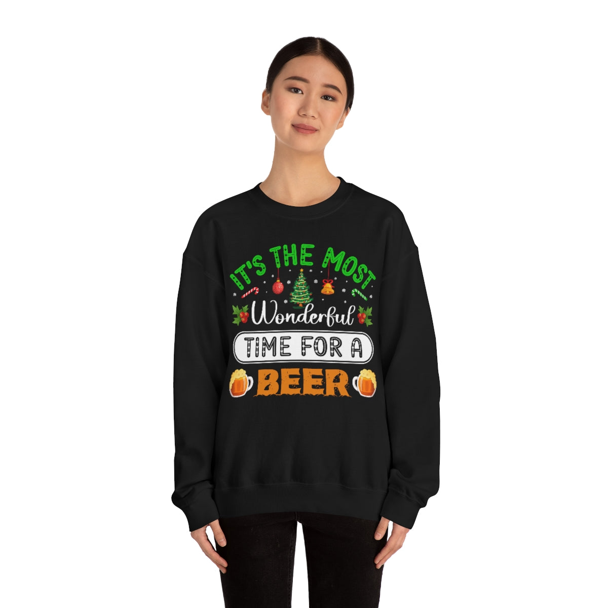 Beer Ugly Holiday Sweater, Wonderful Time Drinking Christmas Xmas Print Women Men Funny Party Winter Outfit Sweatshirt Gift Starcove Fashion