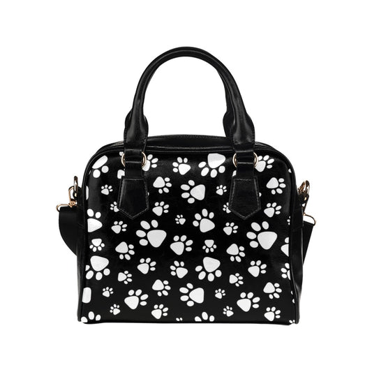 Paw Print Purse, Black White Cat Dog Pet Pattern Cute Small Shoulder Bag High Grade PU Leather Women Designer Handbag Starcove Fashion