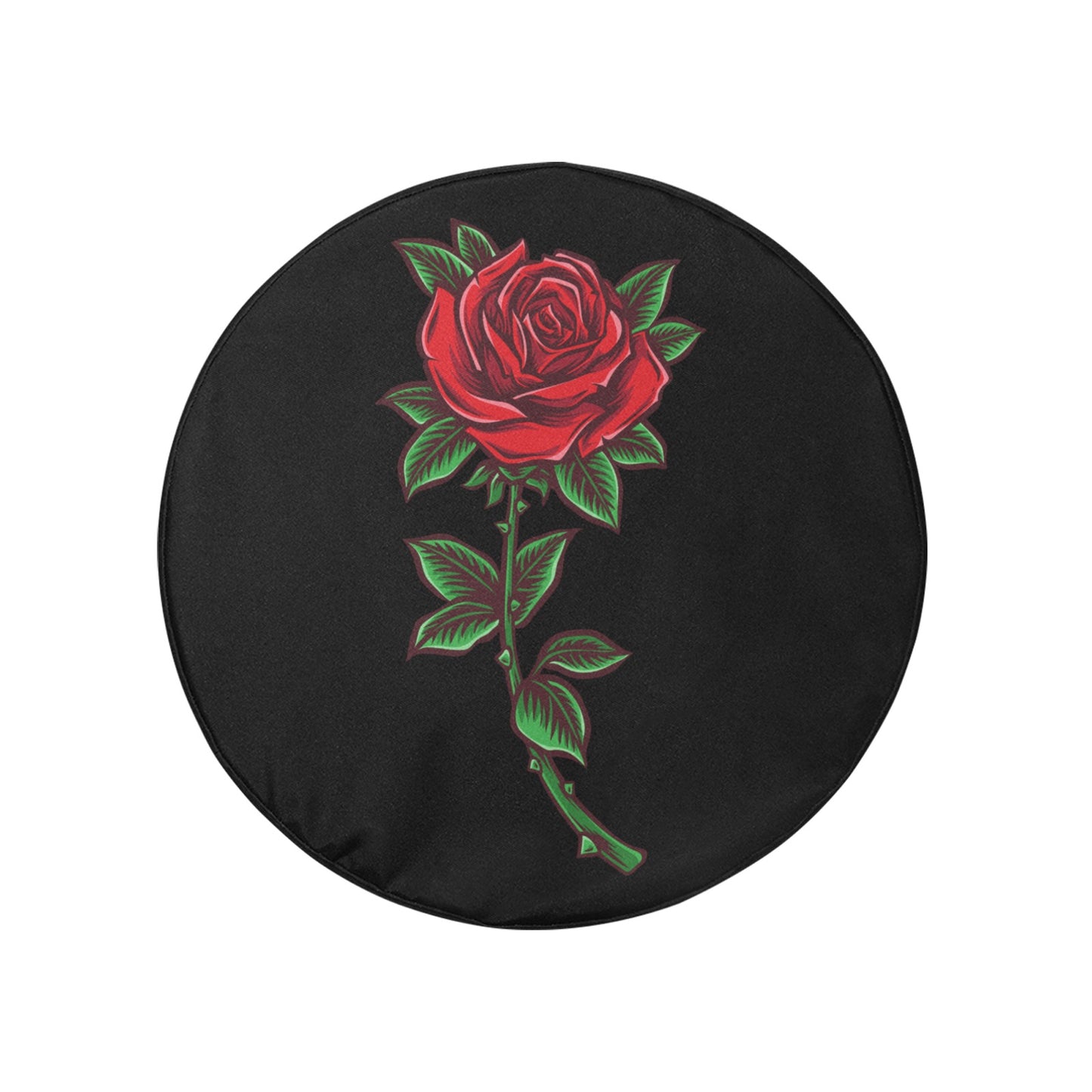 Rose Flowers Spare Tire Cover, Red Floral Tattoo Black Wheel Auto Back Up Camera Hole Unique Design Women Back RV Trailer Feminine