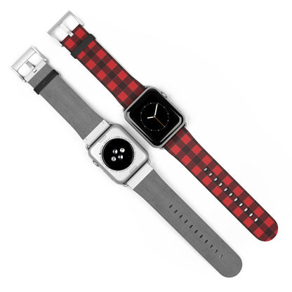 Buffalo Plaid Apple Watch Band, iWatch Red Black Check Lumberjack Checkered Vegan Leather 38mm 40mm 42mm 44mm size Series 1 2 3 4 5 6 SE Starcove Fashion