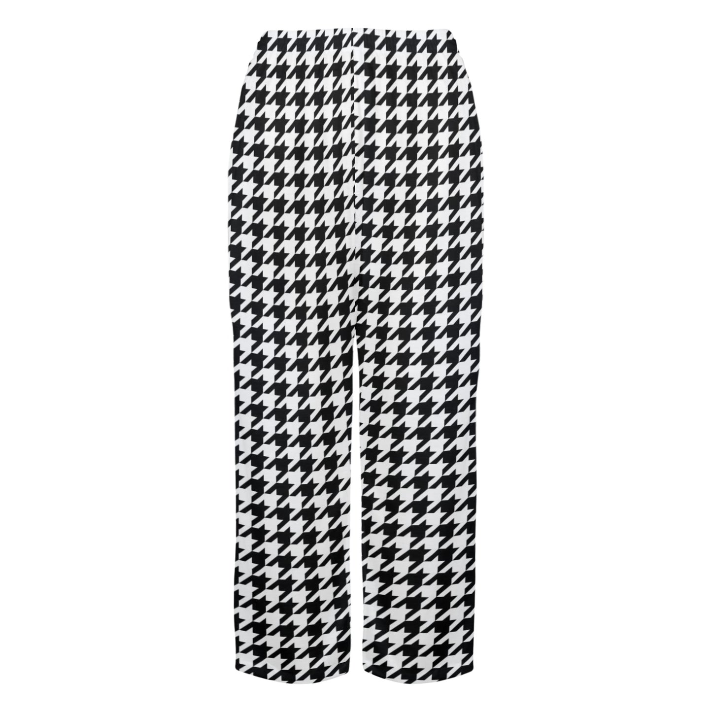 Houndstooth Women Pajamas Pants, Black White Pattern Satin PJ Pockets Trousers Couples Matching Ladies Trousers Bottoms