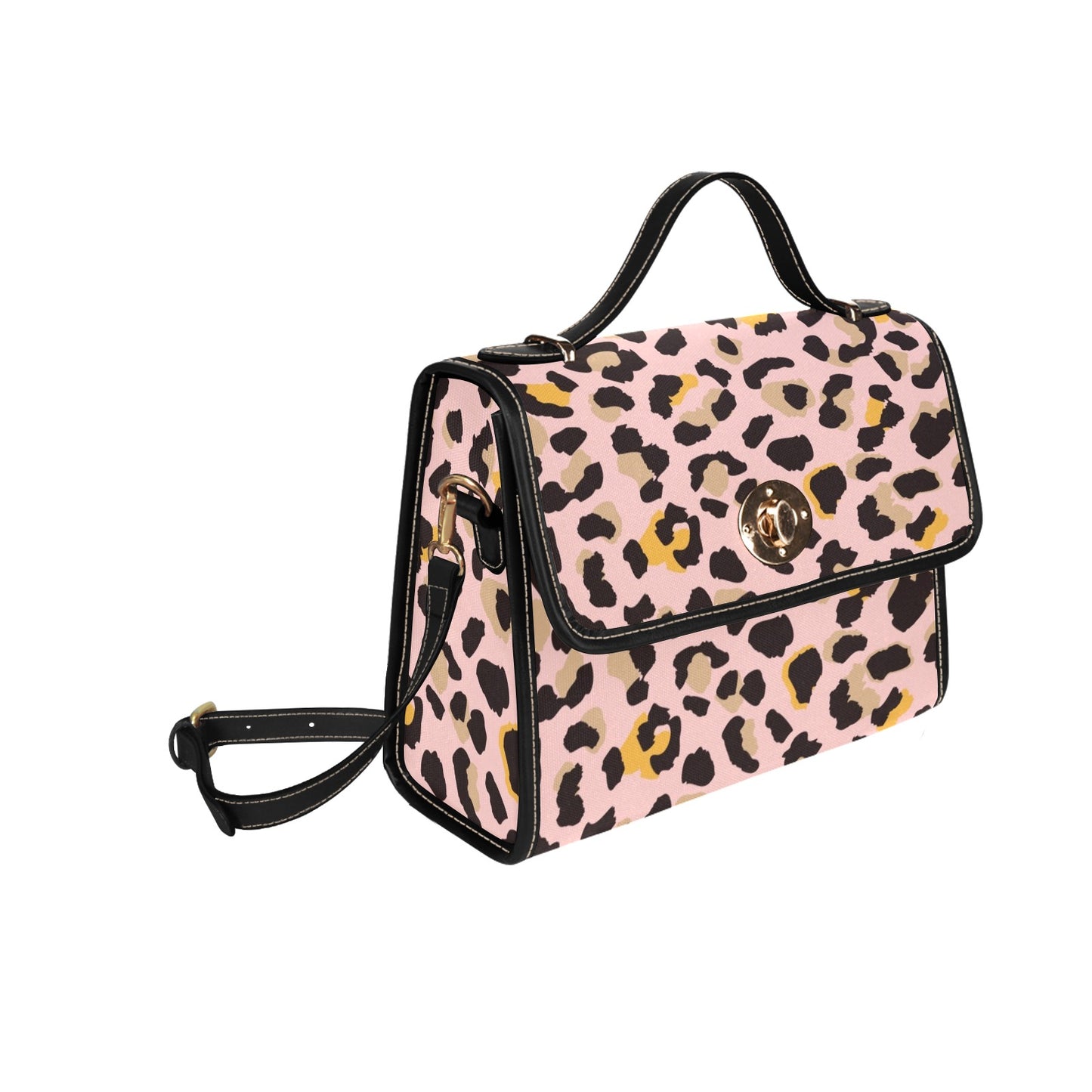 Pink Leopard Satchel Purse bag, Animal Print Cheetah Small Waterproof Canvas Cute Women Ladies Crossed Body Vegan Leather Strap Handbag