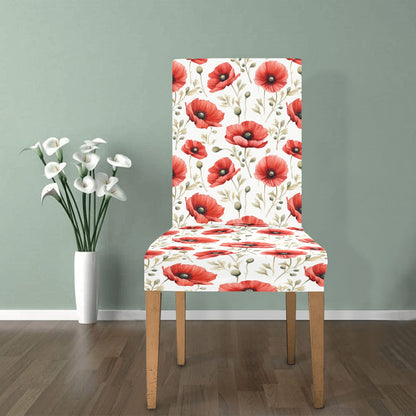 Red Poppy Dining Chair Seat Covers, Floral Flowers Stretch Slipcover Furniture Dining Room Party Banquet Home Decor Spandex