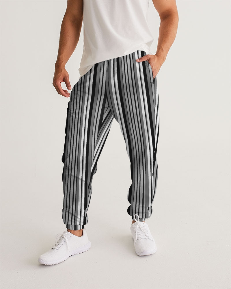 Grey Black stripes Men Track Pants, Zip Pockets Quick Dry Mesh Lining Lightweight Festival Elastic Waist Windbreaker Joggers Bottoms Starcove Fashion