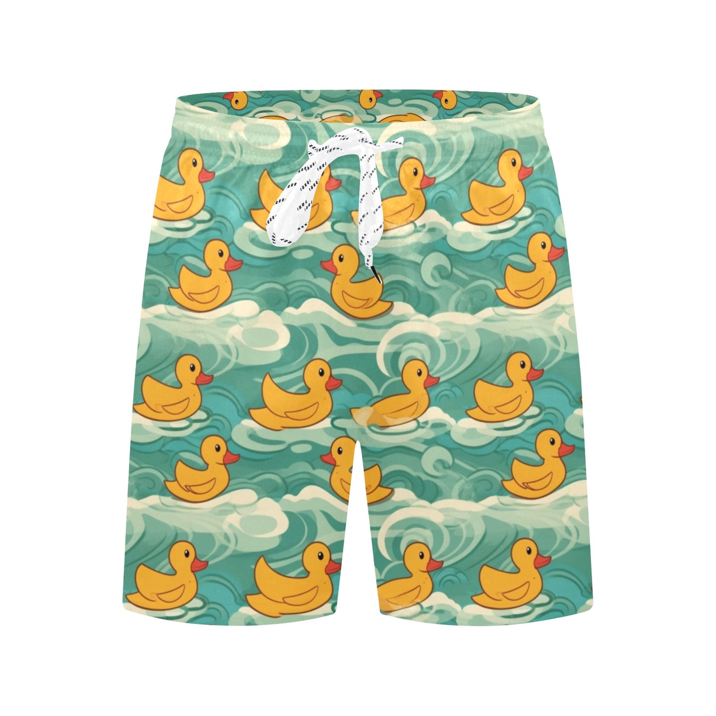 Yellow Rubber Duck Men Swim Trunks Shorts, Print Swimming Mid Length Funny Beach Pockets Mesh Drawstring Boys Casual Bathing Suit Summer