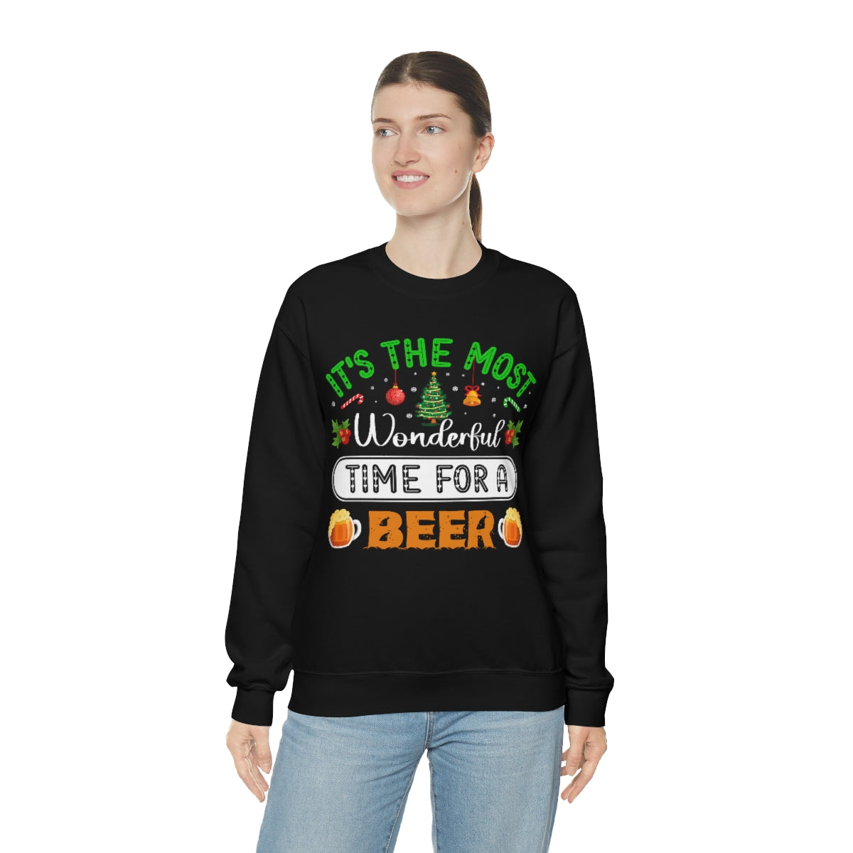 Beer Ugly Holiday Sweater, Wonderful Time Drinking Christmas Xmas Print Women Men Funny Party Winter Outfit Sweatshirt Gift Starcove Fashion