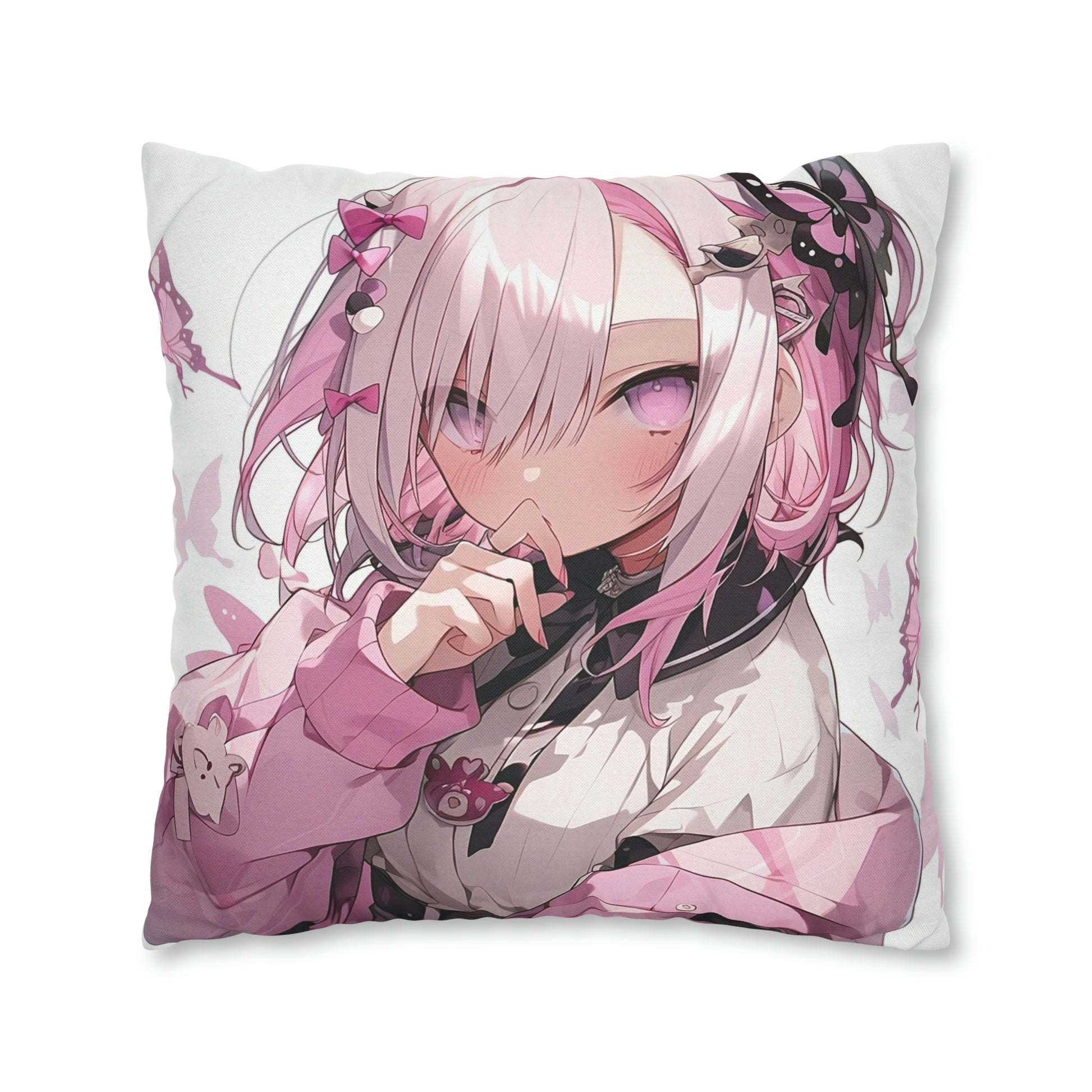 Anime Girl Pillow Case, Pink Square Throw Decorative Cover Room Décor Floor Couch Cushion 20 x 20 Zipper Sofa Starcove Fashion