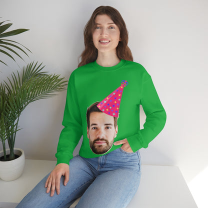 Custom Photo Sweatshirt, Face Birthday Party Hat Crewneck Fleece Sweater Jumper Pullover Men Women Adult Top Starcove Fashion