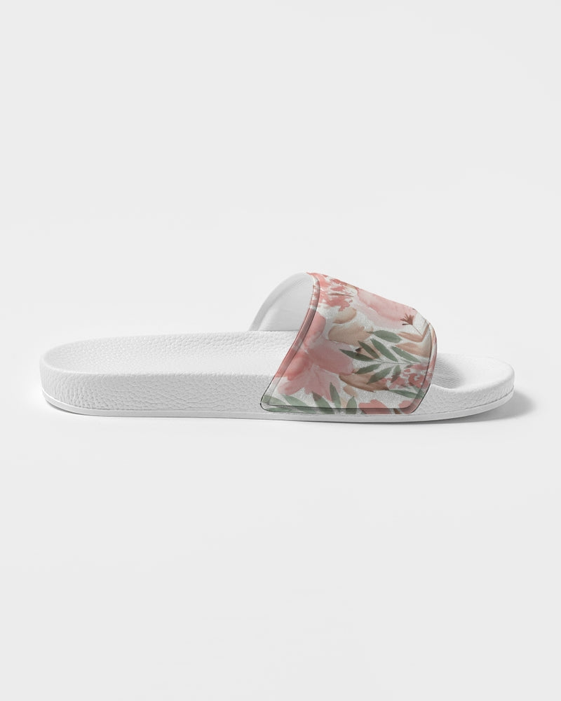 Pink Flowers Women Slides Sandals Watercolor Floral White