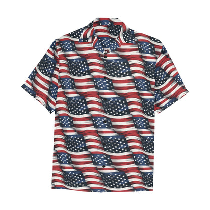 American Flag Hawaiian shirt Chest Pocket, Fourth 4th of July USA Patriotic Red White Blue Summer Hawaii Aloha Plus Size Button Down Shirt