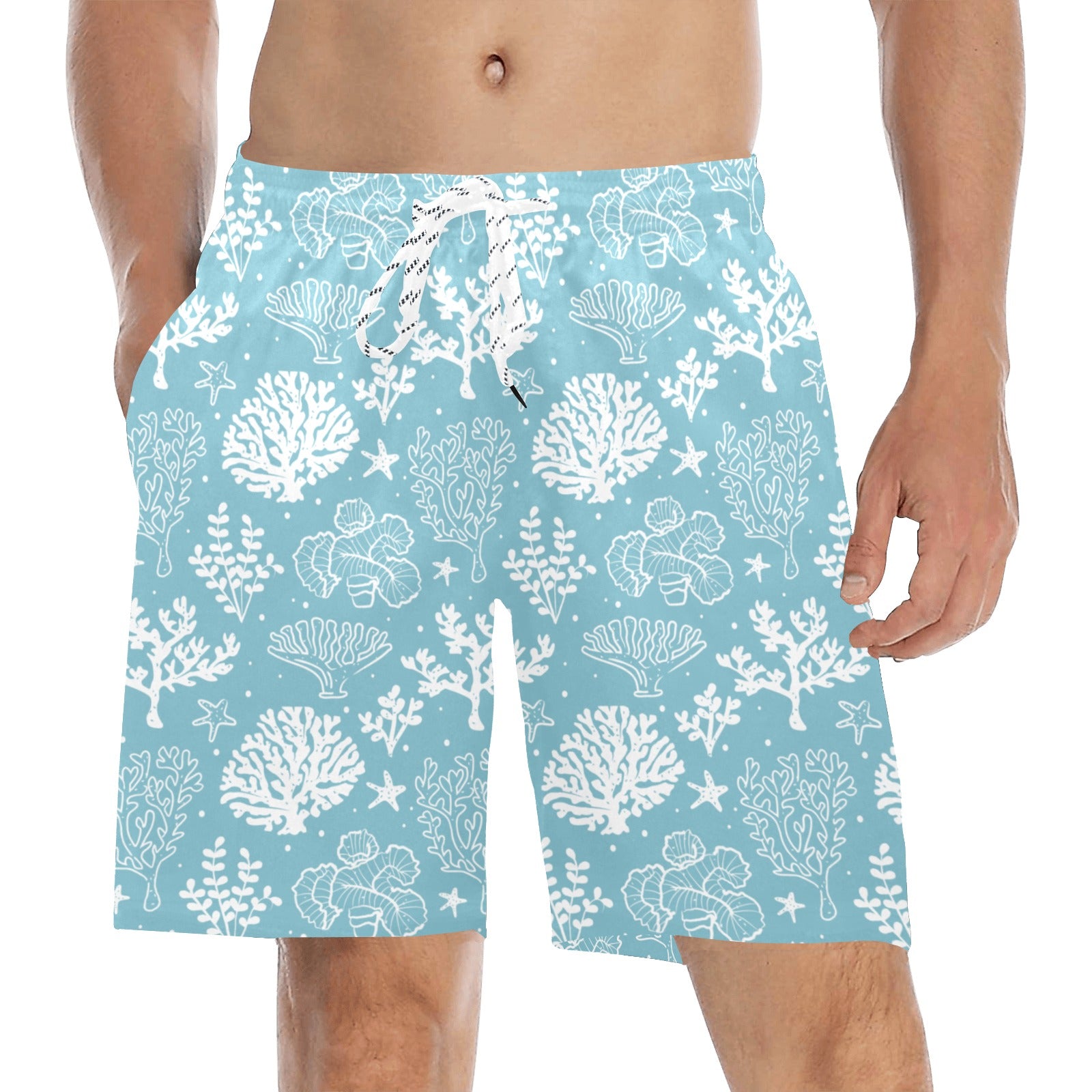 Coral Reef Men Mid Length Shorts, Ocean Sea Beach Swim Trunks Front an –  Starcove Fashion