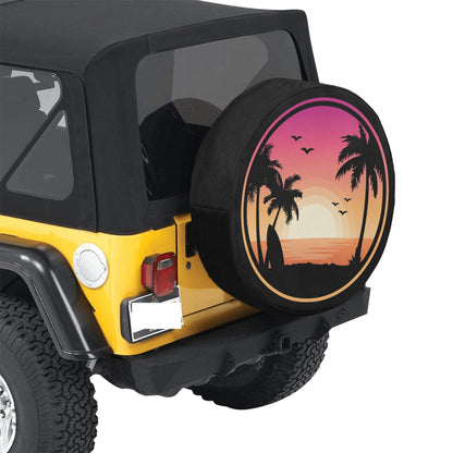 Beach Spare Tire Cover, Sunset Palm Trees Backup Camera Hole Rear Wheel Accessories Sun Tropical  Hawaiian Unique Trailer Camper RV Back