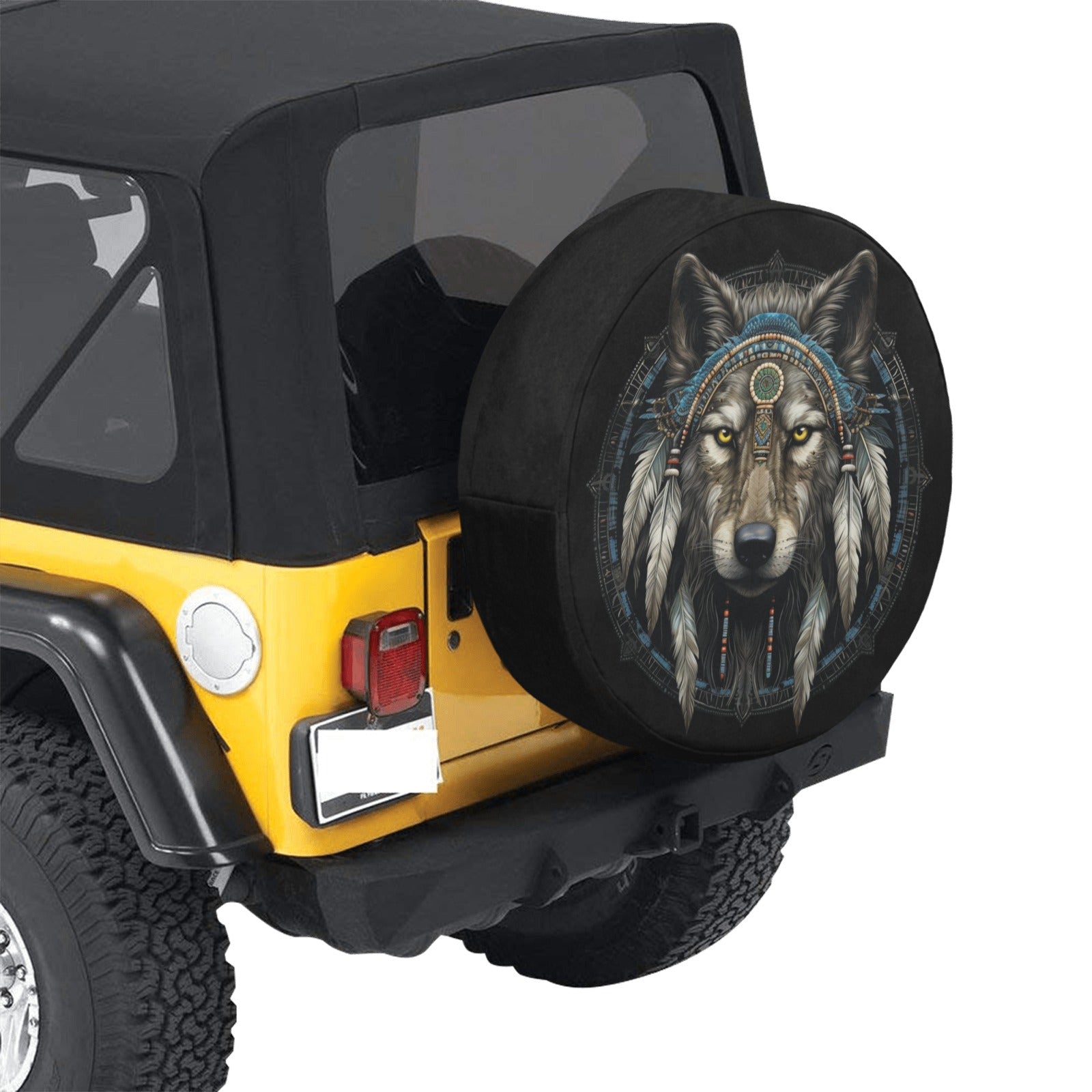 Native American Wolf Spare Tire Cover, Animal Spare Back Wheel Cover Custom  RV Camper Backup Tire Camera Hole Cars Gift Women Men