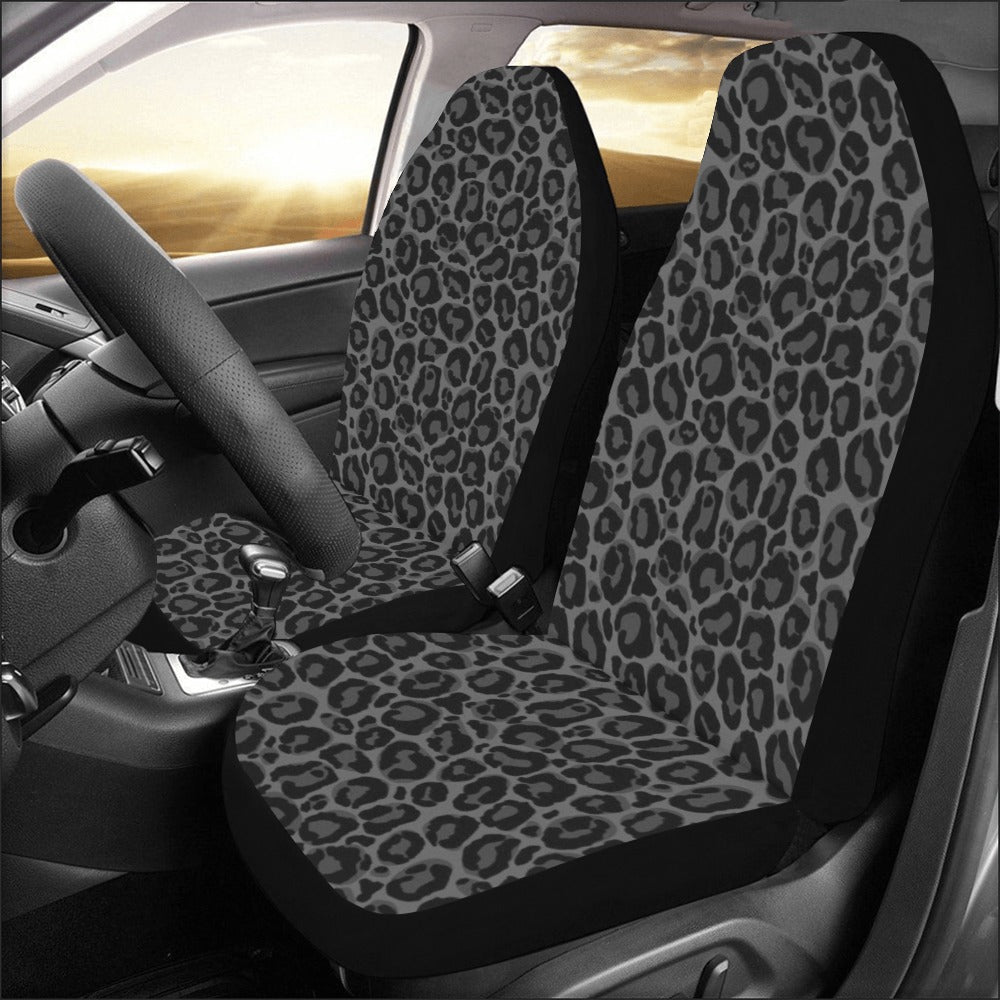 All Black Leopard Car Seat Covers for Vehicle 2 pc, Animal Print Leopard Pattern Front Seat Car SUV Gift Her Protector Accessory Decoration