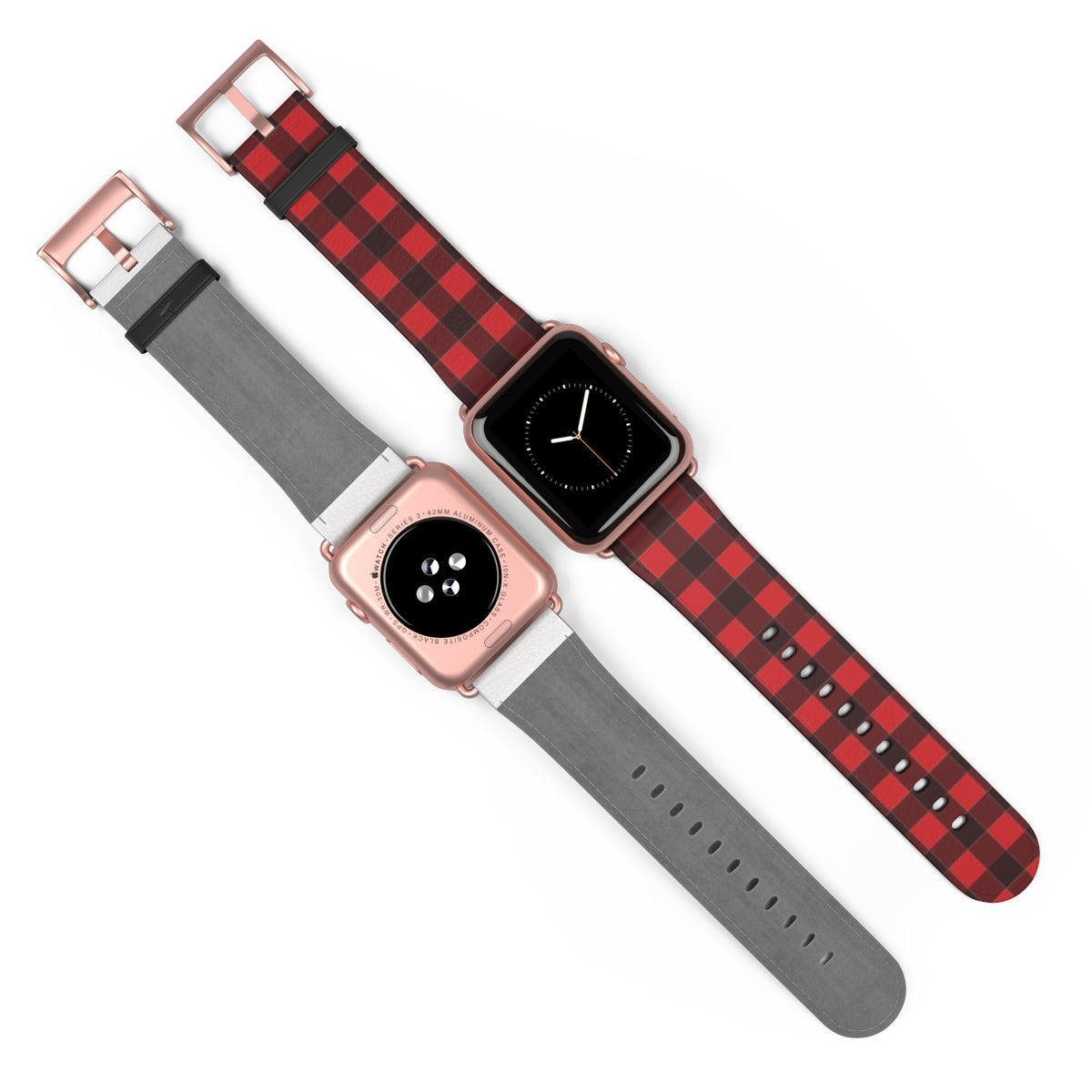 Buffalo Plaid Apple Watch Band, iWatch Red Black Check Lumberjack Checkered Vegan Leather 38mm 40mm 42mm 44mm size Series 1 2 3 4 5 6 SE Starcove Fashion