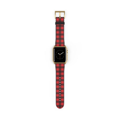 Buffalo Plaid Apple Watch Band, iWatch Red Black Check Lumberjack Checkered Vegan Leather 38mm 40mm 42mm 44mm size Series 1 2 3 4 5 6 SE Starcove Fashion