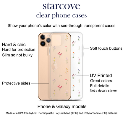 Clear Wildflowers Iphone 14 13 12 Pro Max Case, Transparent Cute Nature Flower Floral Print iPhone 11 Mini SE 2020 XS XR X 7 Plus 8 Cover Starcove Fashion