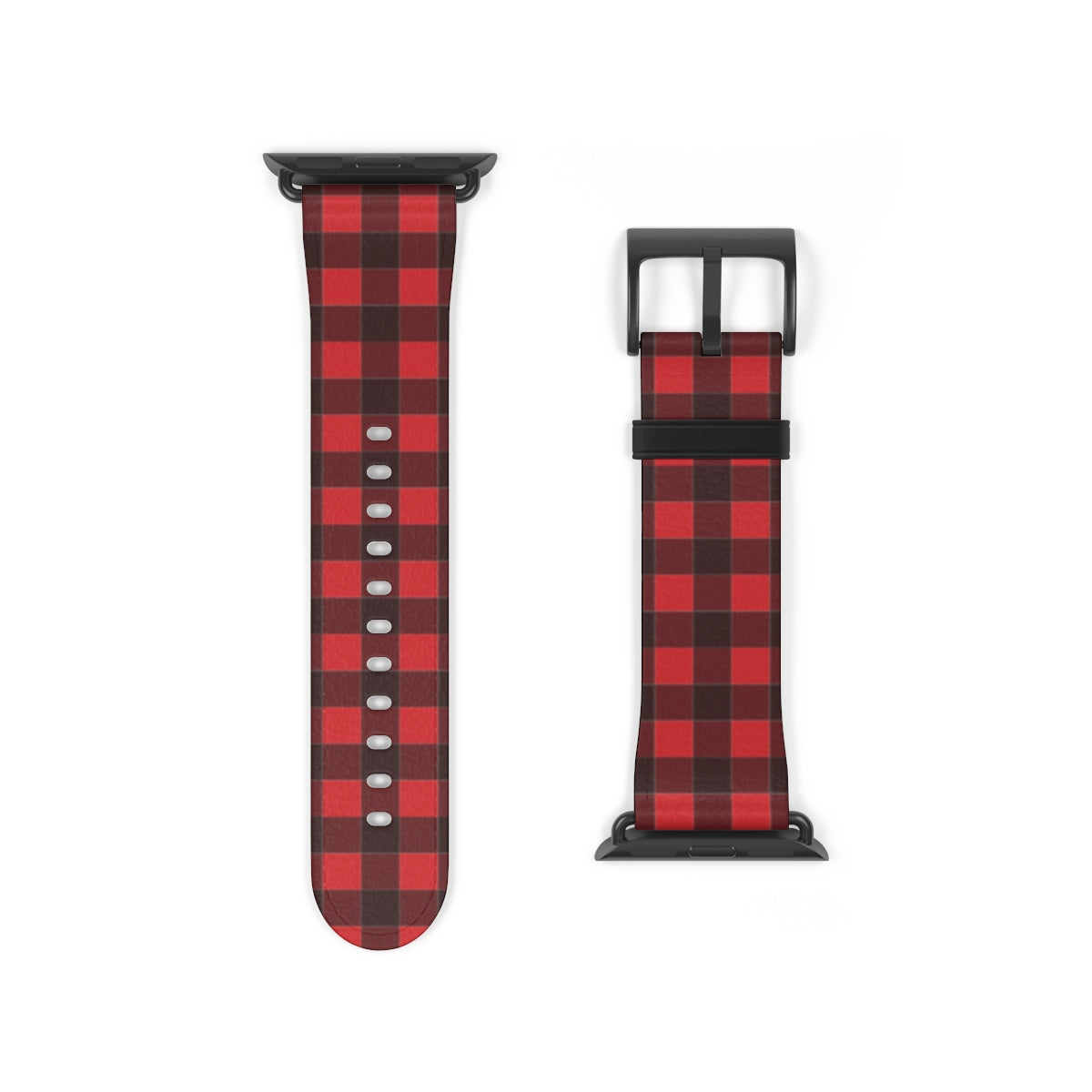 Buffalo Plaid Apple Watch Band, iWatch Red Black Check Lumberjack Checkered Vegan Leather 38mm 40mm 42mm 44mm size Series 1 2 3 4 5 6 SE Starcove Fashion