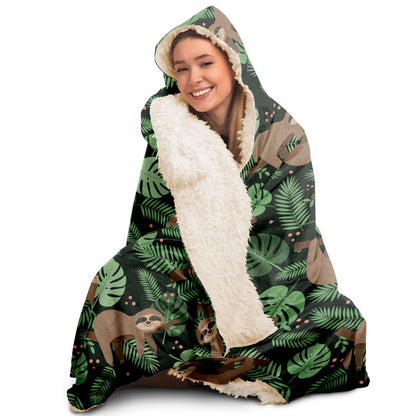 Sloth Green Hooded Blanket, Sleeping Animal Leaves Plants Cute Sherpa Fleece Soft Fluffy Cozy Warm Adult Men Women Kids Large Gift Starcove Fashion