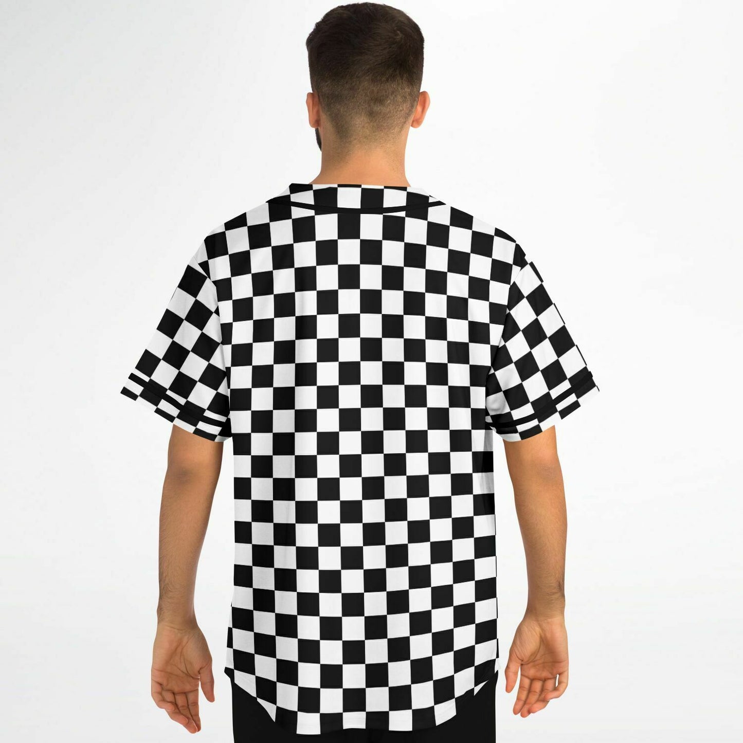 Checkered Baseball Jersey Shirt, Black White Check Men Women Unisex Vintage Season Coach Player Moisture Wicking Tshirt Starcove Fashion