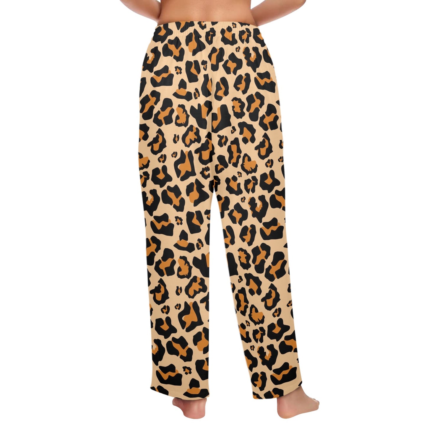 Leopard Print Women Pajamas Pants, Cheetah Animal Brown Pattern Satin PJ Funny Pockets Trousers Couples Matching Ladies Trousers Bottoms