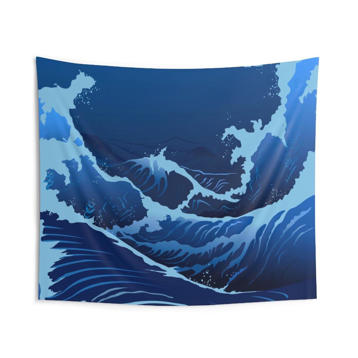 Blue Japanese Wave Tapestry Nautical Home Decor Stormy Sea Great