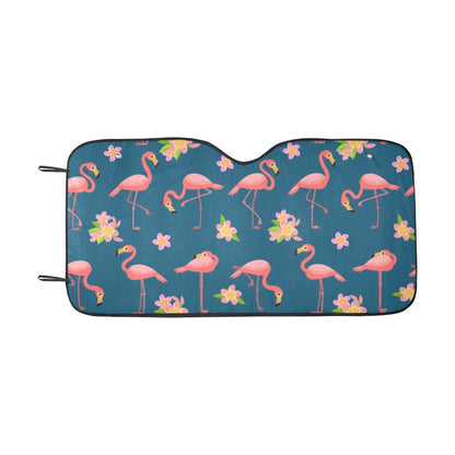 Pink Flamingo Flowers Sun Shade for Car, Flowers Blue Tropical SUV Truck Accessories Auto Protector Window Visor Screen Windshield Cover