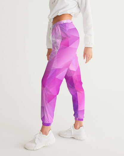 Pink Purple Ombre Women's Track Pants, Geometric Gradient Straight Leg Zip Pockets Quick Dry Festival Elastic Waist Windbreaker Ladies Pants Starcove Fashion