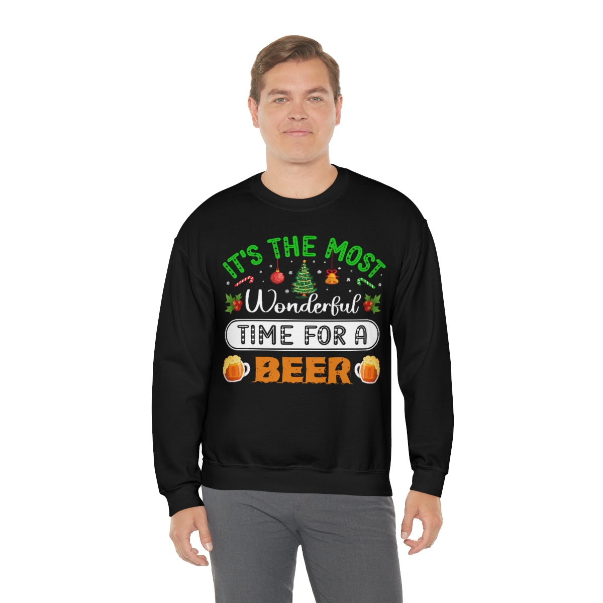 Beer Ugly Holiday Sweater, Wonderful Time Drinking Christmas Xmas Print Women Men Funny Party Winter Outfit Sweatshirt Gift Starcove Fashion