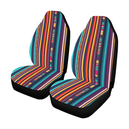 Boho Striped Car Seat Covers 2 pc, Stripes Pattern Bohemian Art Front Auto Vehicle SUV Universal Seat Protector Accessory Decor