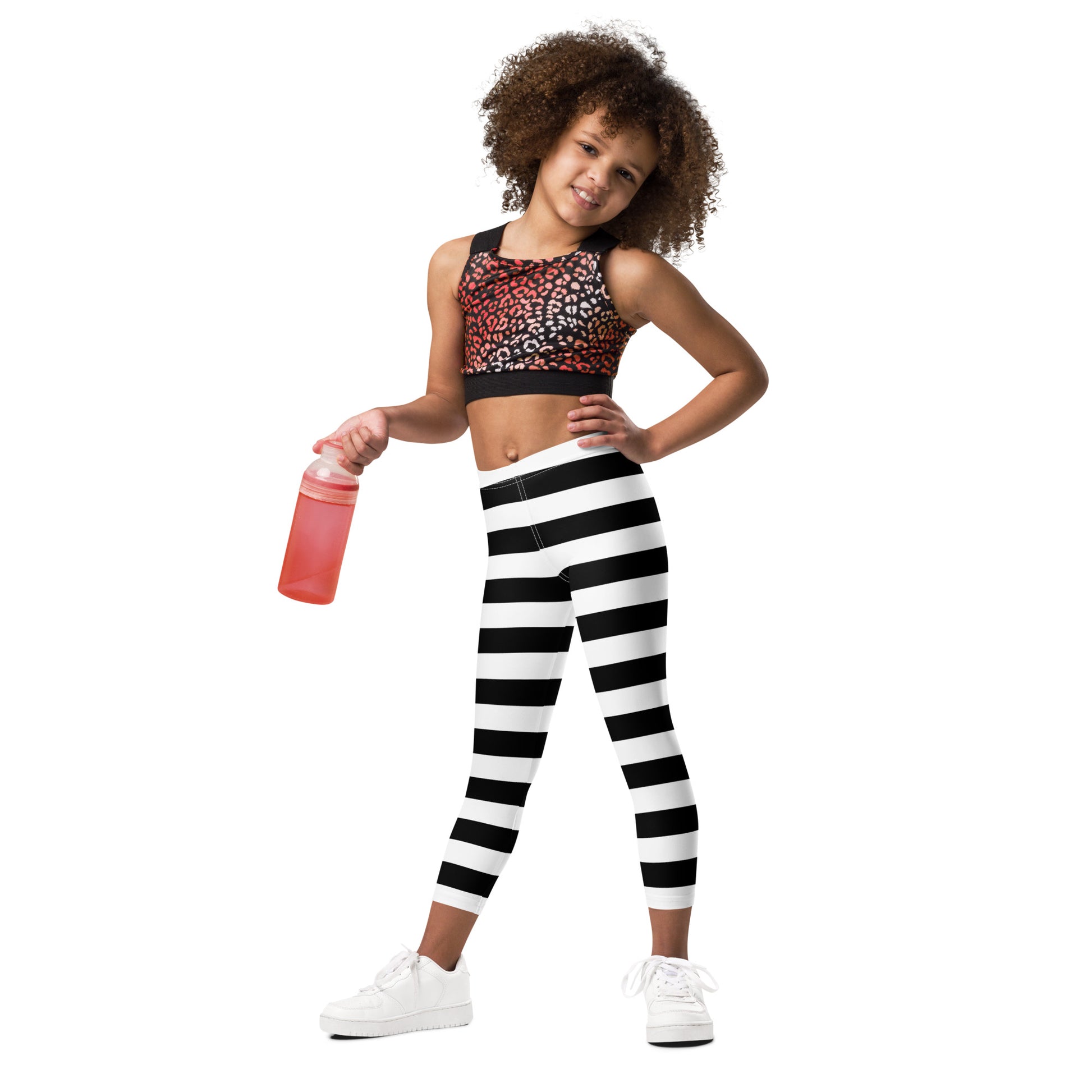 Match with you daughter in these cute black Striped Leggings with grey  stripes.