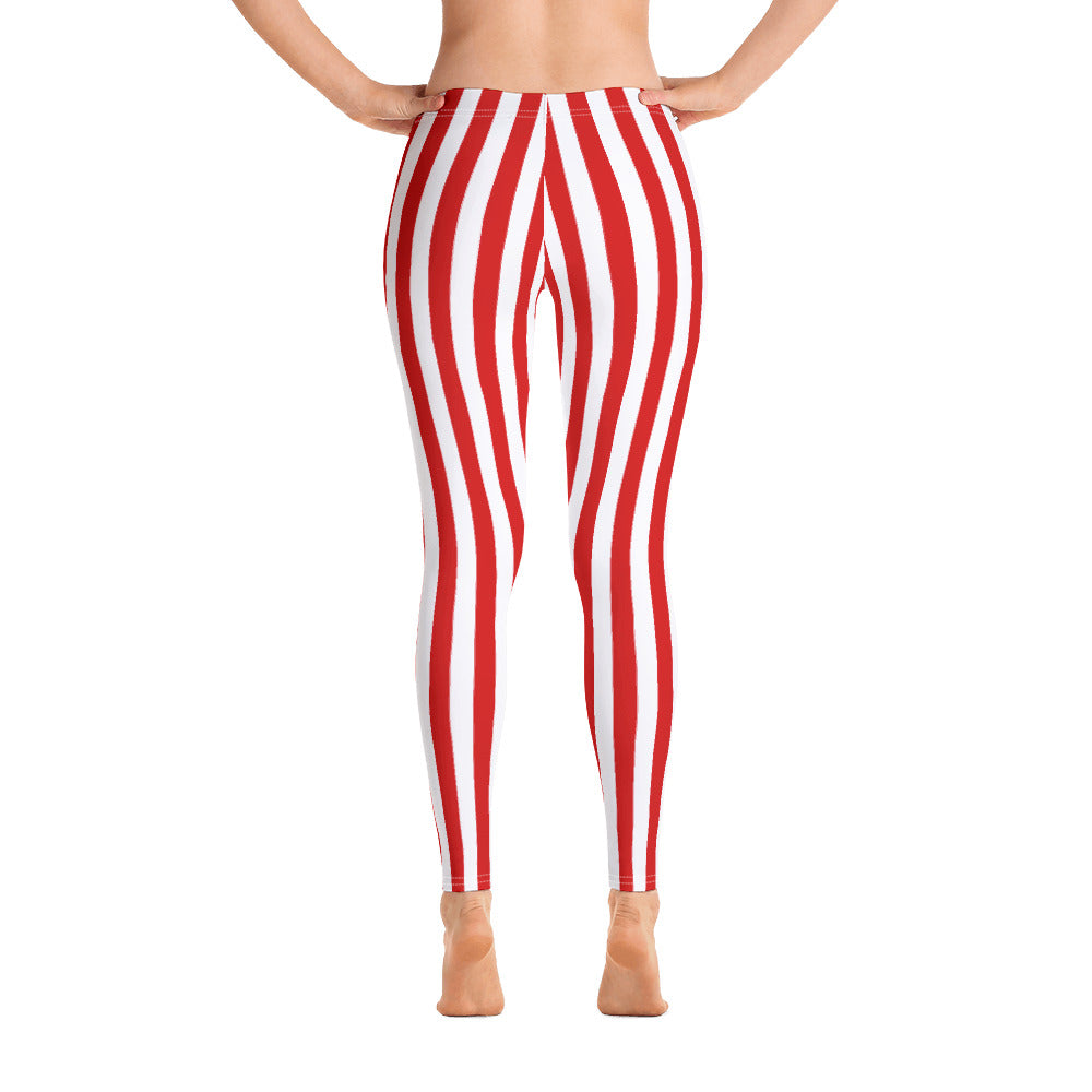 Red and White Striped Leggings Vertical Striped Leggings