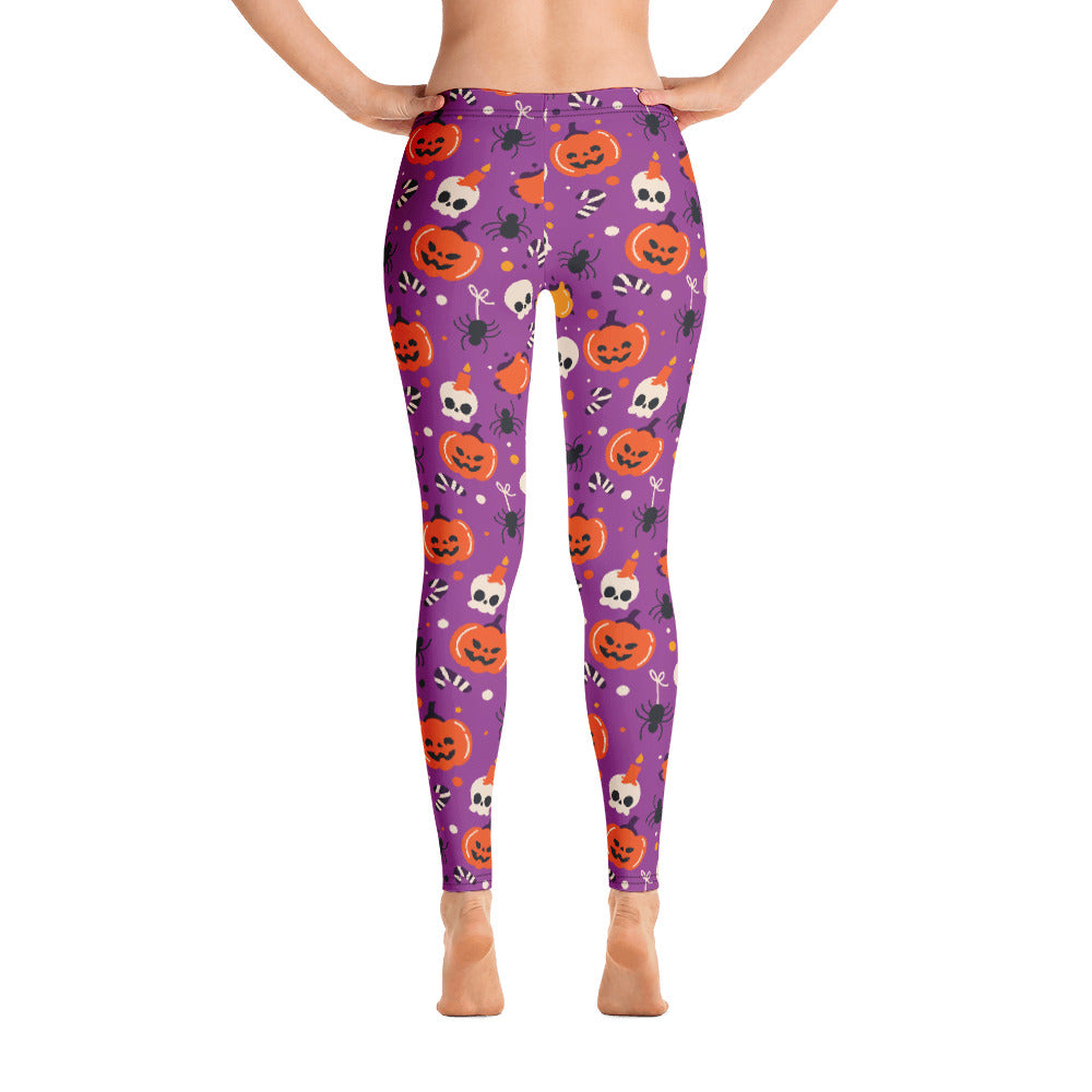 Halloween Leggings Women, Purple Pumpkins Skull Witch Spider Goth Printed Yoga Pants Graphic Fun Designer Tights Gift Starcove Fashion