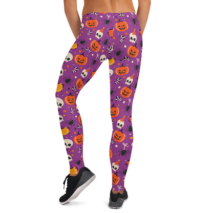 Halloween Leggings Women, Purple Pumpkins Skull Witch Spider Goth Printed Yoga Pants Graphic Fun Designer Tights Gift Starcove Fashion