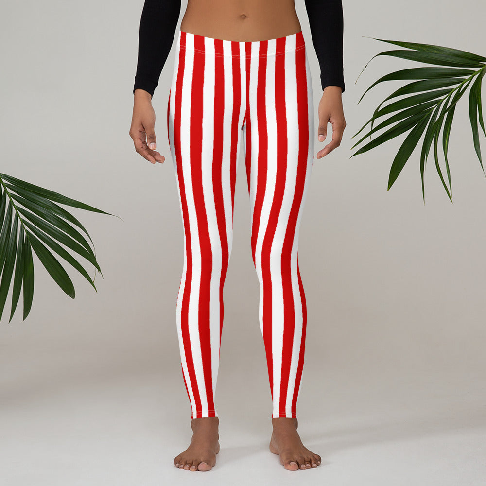 Red White Striped Leggings Women, Stripe Printed Yoga Pants Cute Graphic  Stripes Workout Running Gym Fun Designer Tights Gift