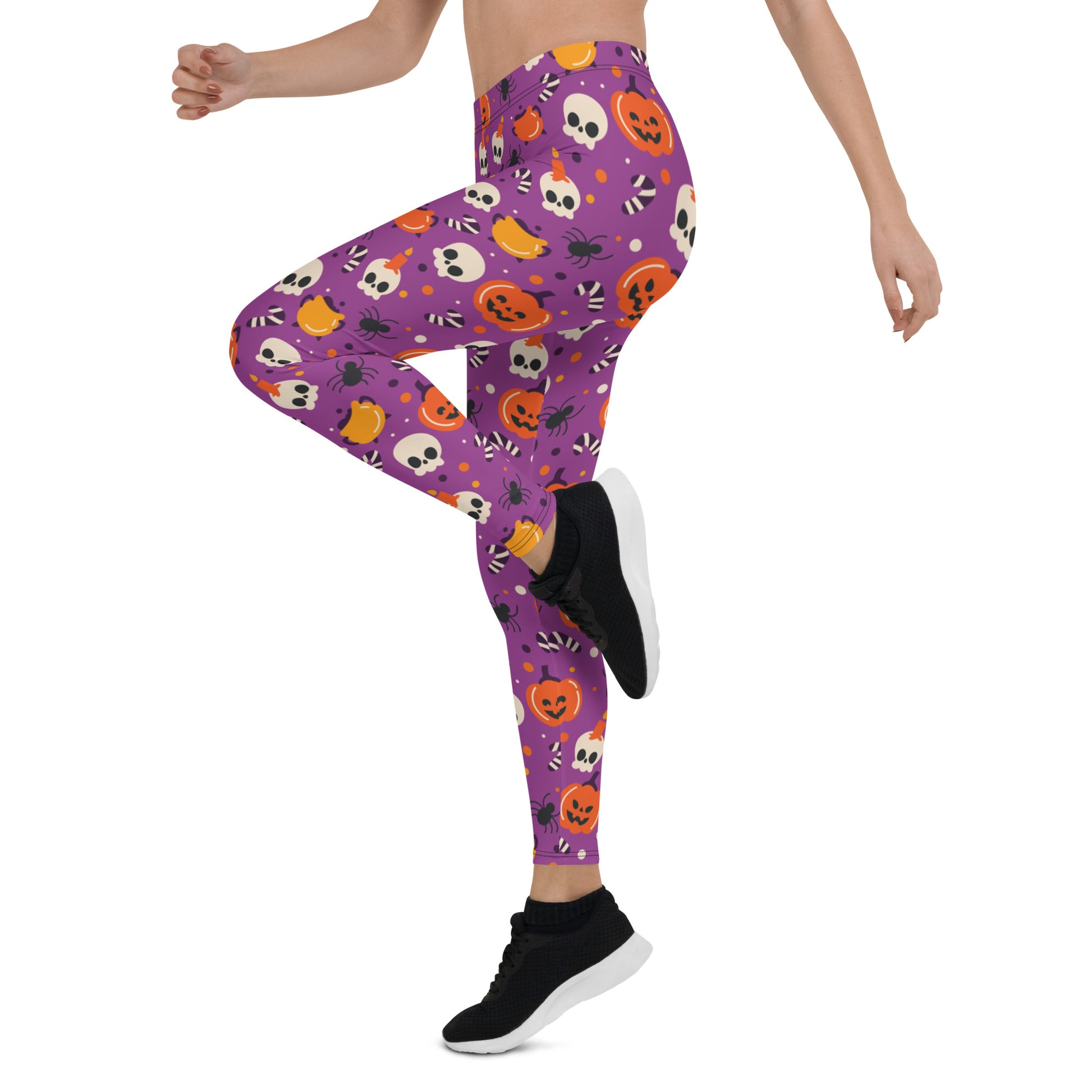 Halloween Leggings Women, Purple Pumpkins Skull Witch Spider Goth Printed Yoga Pants Graphic Fun Designer Tights Gift Starcove Fashion