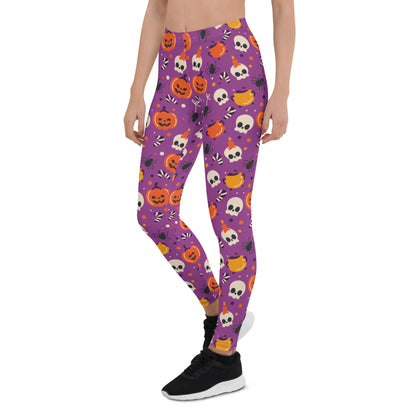 Halloween Leggings Women, Purple Pumpkins Skull Witch Spider Goth Printed Yoga Pants Graphic Fun Designer Tights Gift Starcove Fashion