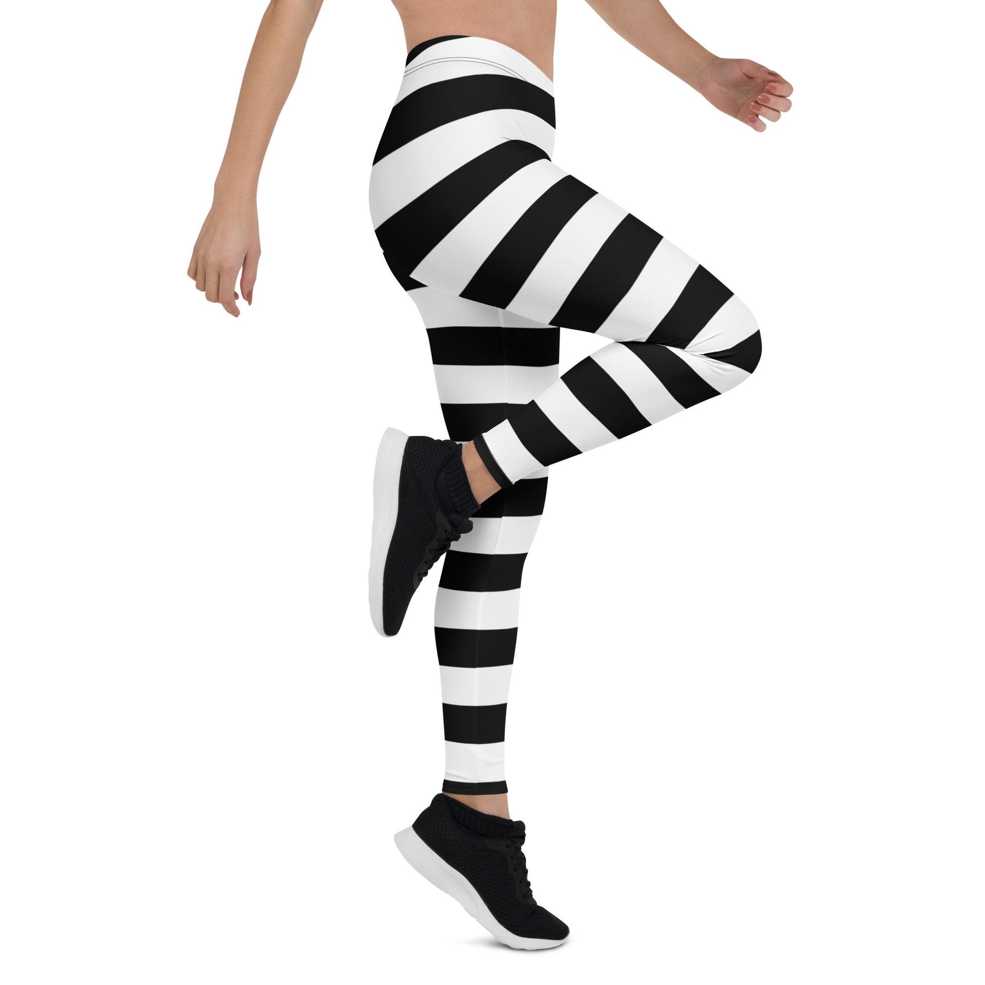 Black White Striped Leggings