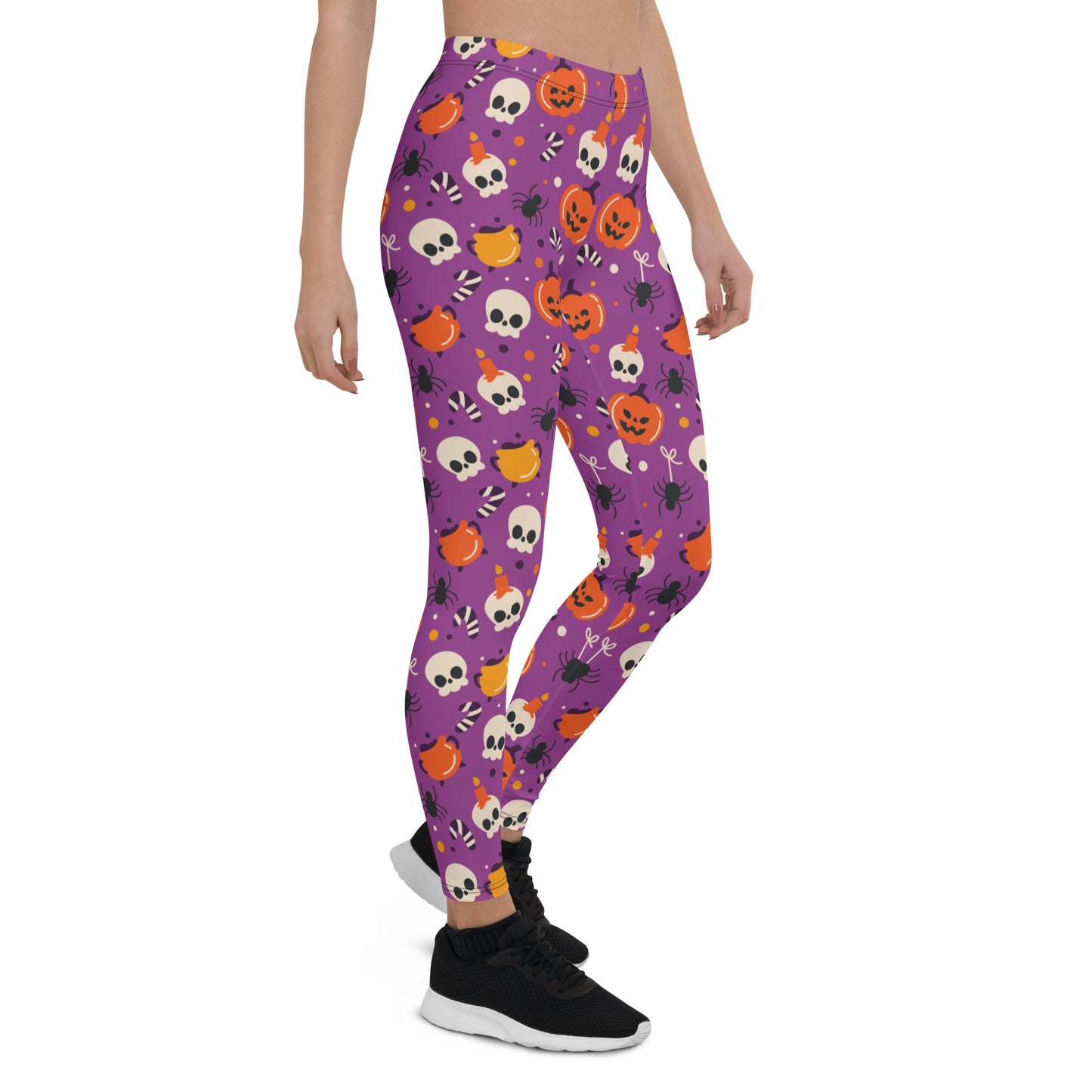 Halloween Leggings Women, Purple Pumpkins Skull Witch Spider Goth Printed Yoga Pants Graphic Fun Designer Tights Gift Starcove Fashion