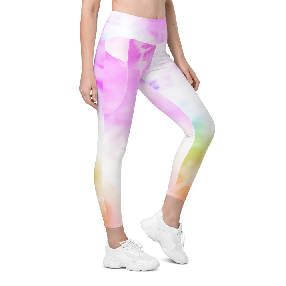 Rainbow Fuchsia Tie Dye Women Leggings Side Pockets, Printed Yoga Pant –  Starcove Fashion