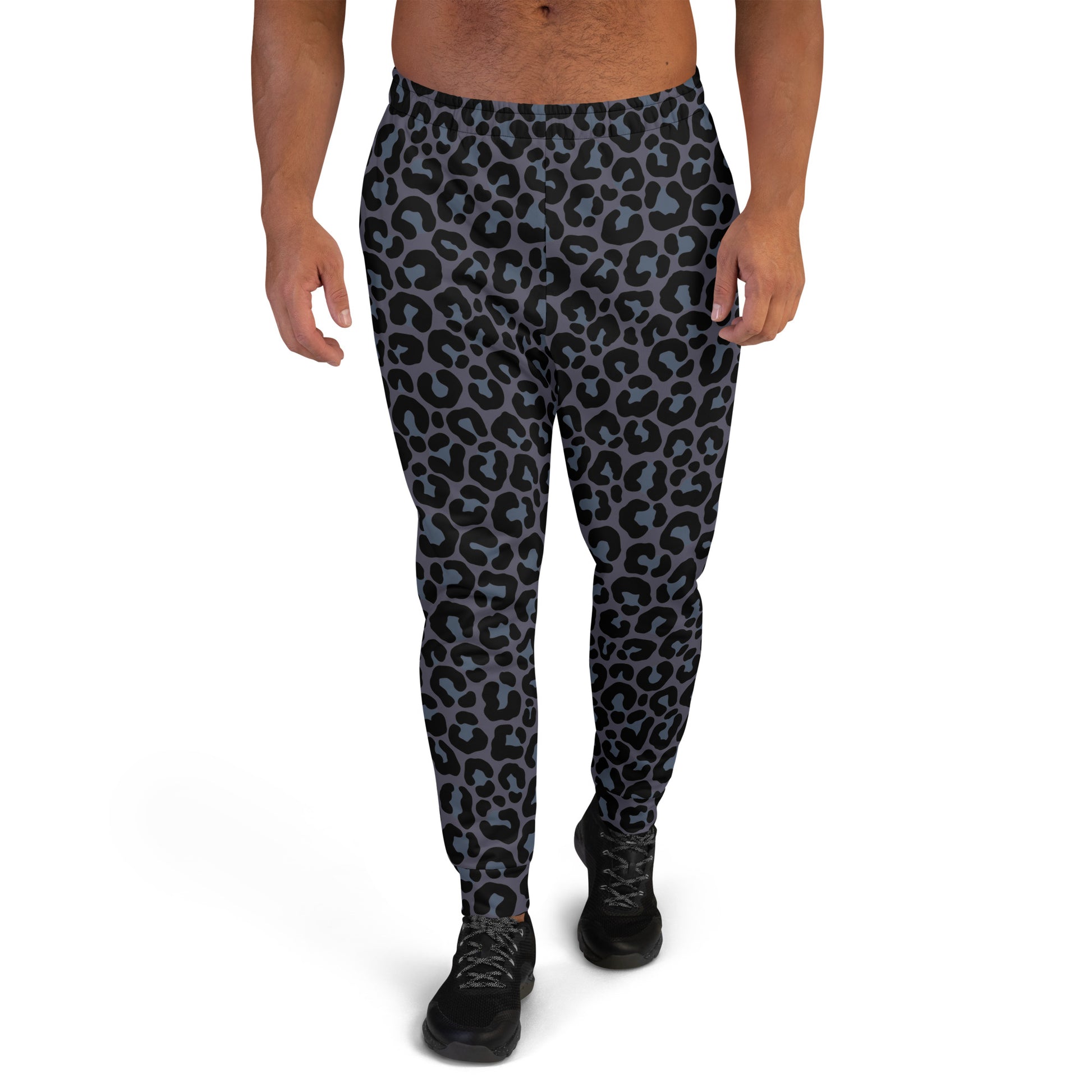 All Black Leopard Men Joggers Sweatpants with Pockets, Animal