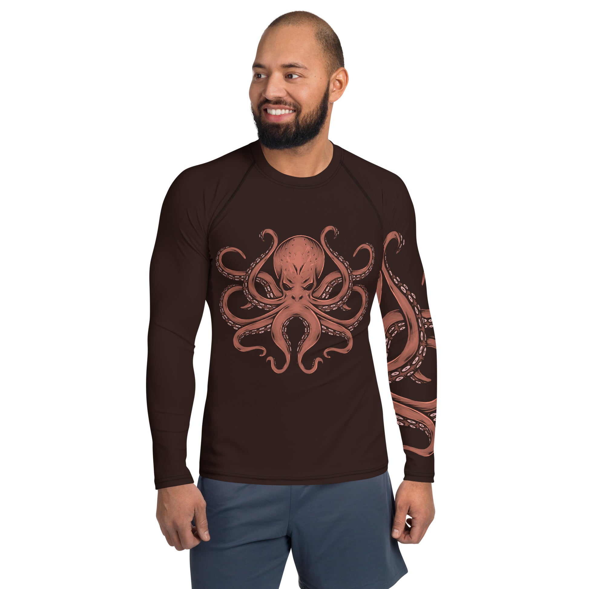 Octopus Rash Guard for Men, Long Sleeve spandex shirt for surfing