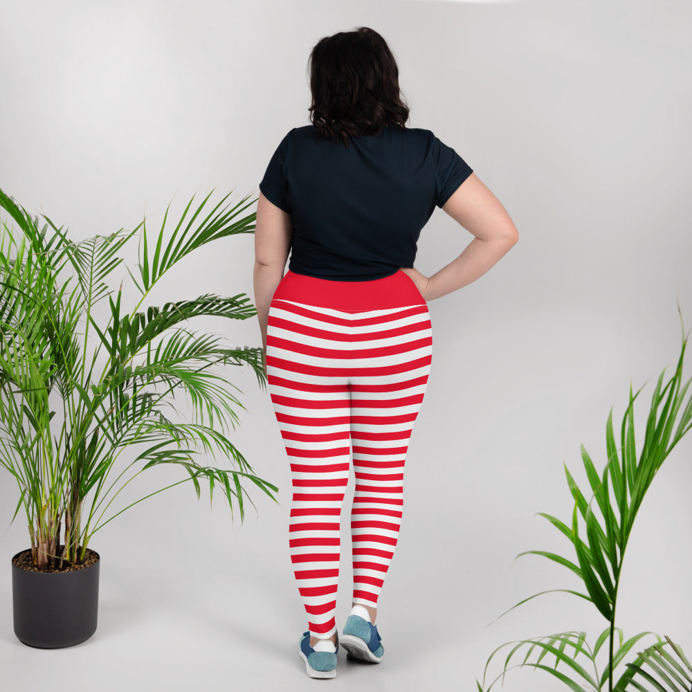 Red And White Vertical Stripe Printed Leggings