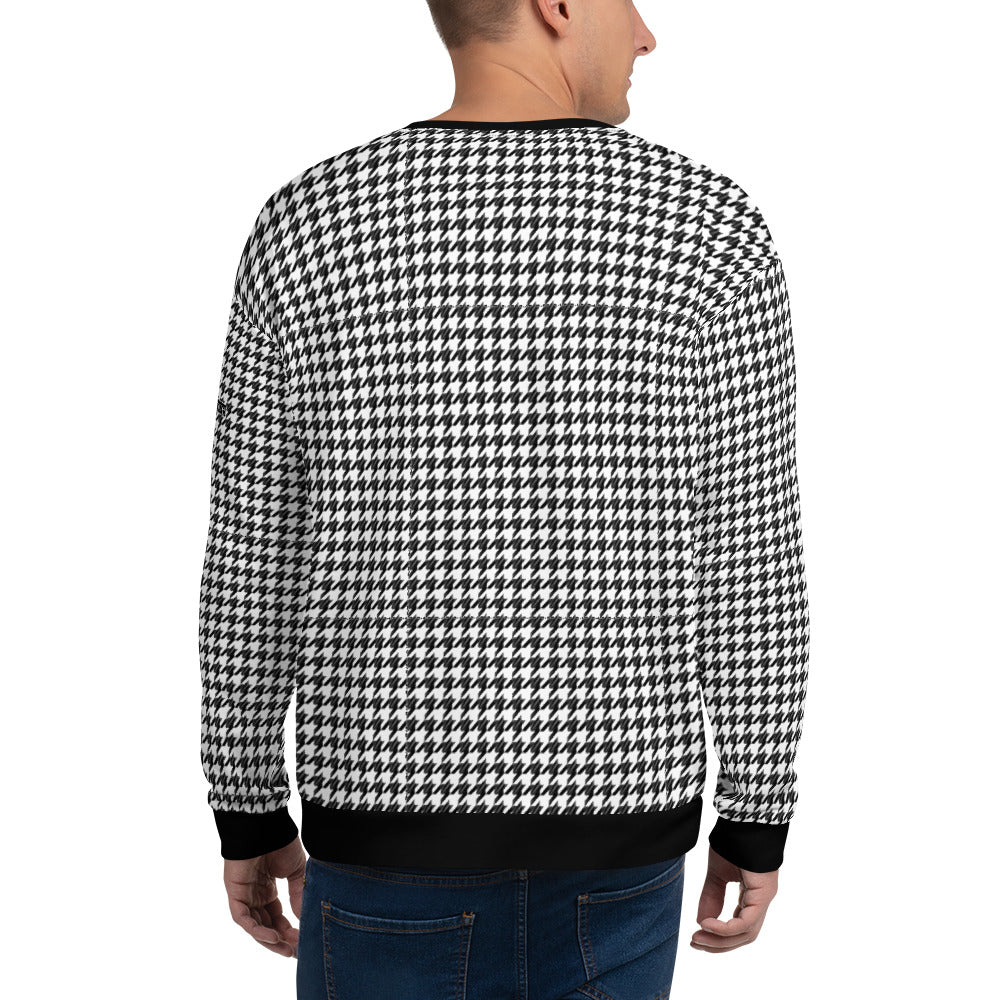 Houndstooth Black White Men Sweatshirt Retro Pattern Check Plaid